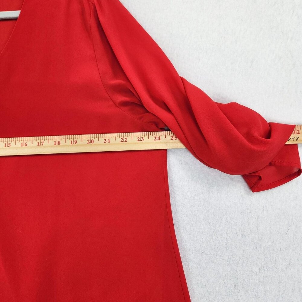 Chicos Shirt Womens 3 Red XL V Neck Long Roll Tab Sleeve Lined Flowy Tunic Top - Picture 3 of 10